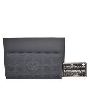CHANEL Travel Line Bifold Long Wallet Purse Nylon Black France 09JH370